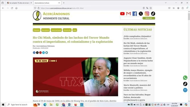 Le site internet argentin Acercandonos Cultura publie un article intitulé « Le Président Hô Chi Minh, symbole du tiers-monde dans la lutte contre l'impérialisme et le colonialisme ». Photo: VNA