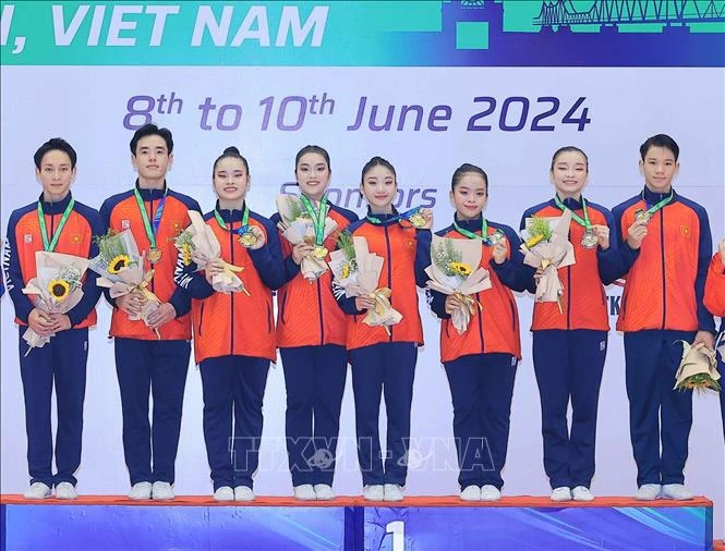 Le Vietnam en tête du classement à la 9e édition des Championnats d’Asie de gymnastique aérobic. Photo: VNA