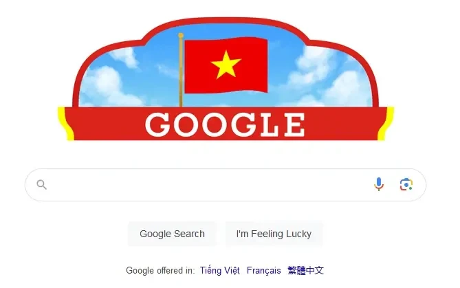 La page d'accueil vietnamienne du géant technologique Google présente un drapeau national vietnamien flottant en l'honneur du 79e anniversaire de la Fête nationale du pays (2 septembre). Capture d'écran