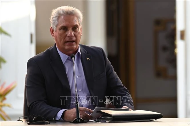 Le premier secrétaire du Comité central (CC) du Parti communiste de Cuba (PCC) et président de Cuba, Miguel Díaz-Canel Bermúdez. Photo: AFP/VNA