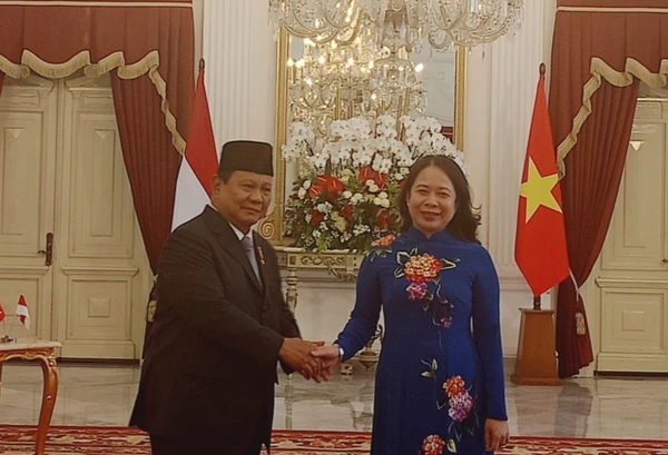 La vice-présidente vietnamienne, Vo Thi Anh Xuân, et le président indonésien, Prabowo Subianto. Photo: VNA