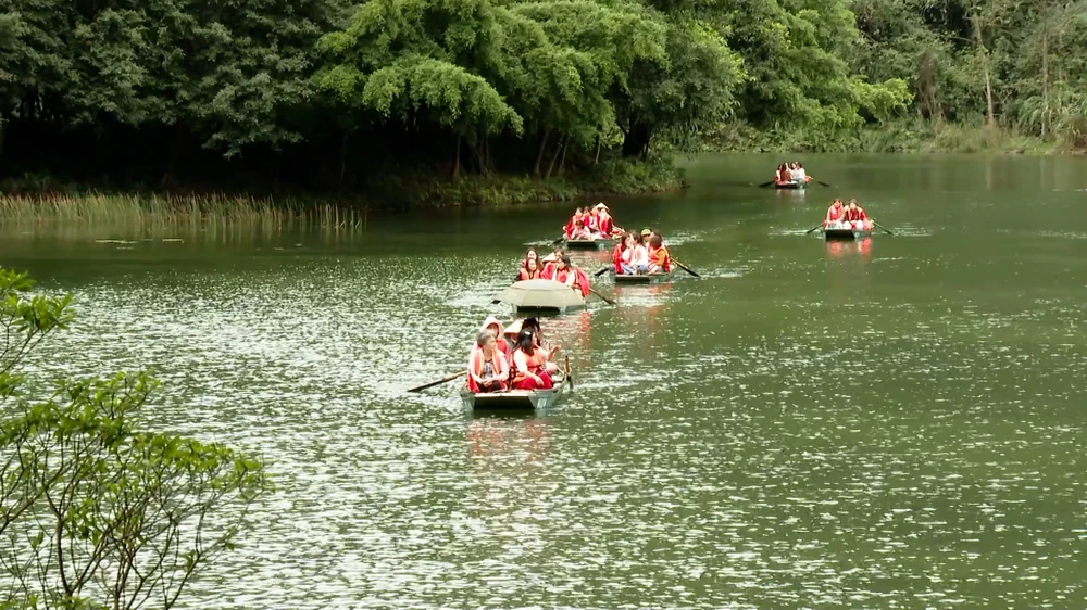 游客坐船参观游览长安生态旅游区。图自互联网