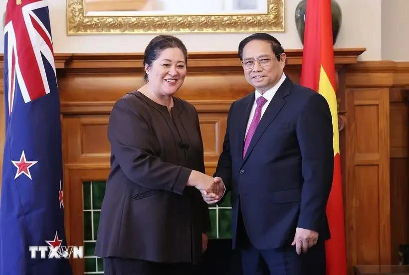 越南政府总理范明政于2024年3月11日会见新西兰总督辛迪·基罗（Cindy Kiro）。图自越通社