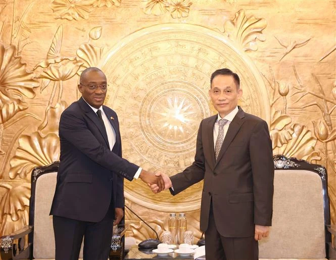 Chairman of the CPV Central Committee's Commission for External Relations Le Hoai Trung (R) and member of the RHDP's Standing Committee Sahy Claude Soumahoro.(Photo: VNA)