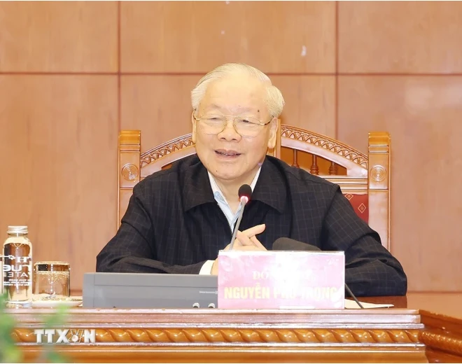 Party General Secretary Nguyen Phu Trong speaks at the first meeting of the sub-committee for personnel affairs of the 14th National Party Congress on March 13, 2024. (Photo: VNA)