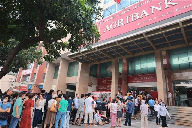 People previously lining up to buy gold at an Agribank branch in Hanoi. (Photo: VNA)