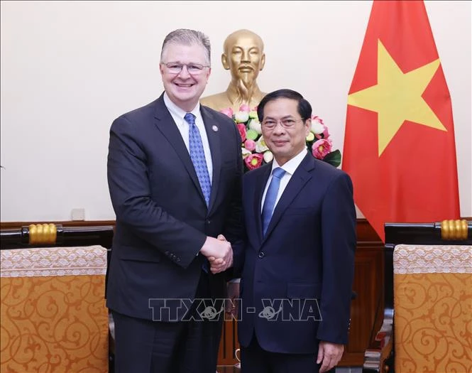 Minister of Foreign Affairs Bui Thanh Son (R) and visiting US Assistant Secretary of State for East Asian and Pacific Affairs Daniel J. Kritenbrink in Hanoi on June 21. (Photo: VNA)