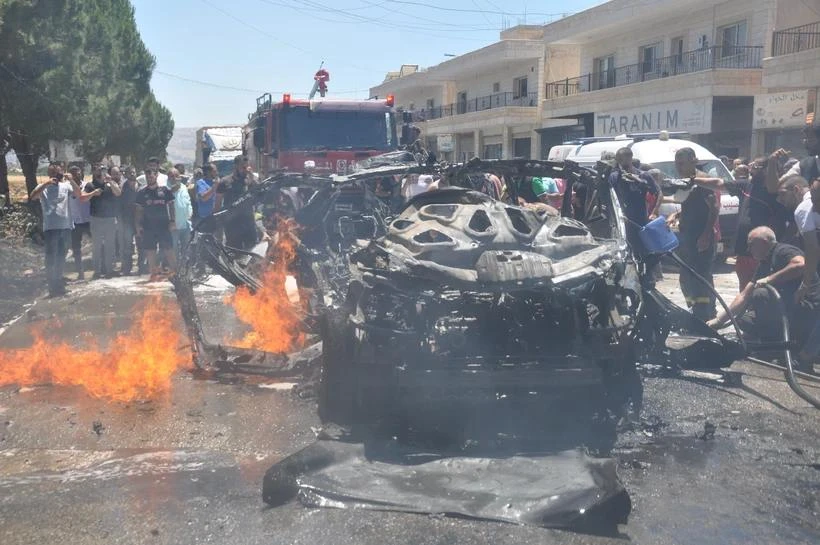 A vehicle destroyed by an Israeli airstrike in Al-Khyara, Lebanon on June 22 .(Photo: XINHUA/VNA)