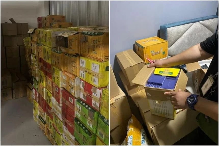 Over 350,000 e-vaporisers and components seized at three locations are meant for sale via messaging app Telegram. (Photo: Straitstimes)