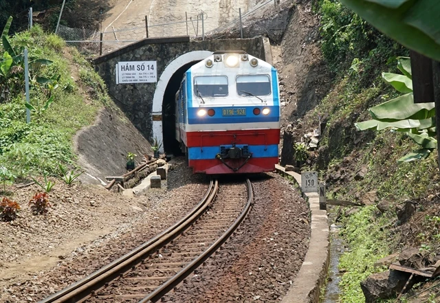 A train goes through the Hai Van Mountain Pass in Da Nang central city. (Photo: VNA)