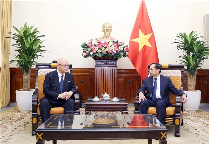 Minister of Foreign Affairs Bui Thanh Son (right) receives Special Advisor to the Japan - Vietnam Friendship Parliamentary Alliance Takebe Tsutomu in Hanoi on July 22. (Photo: VNA)