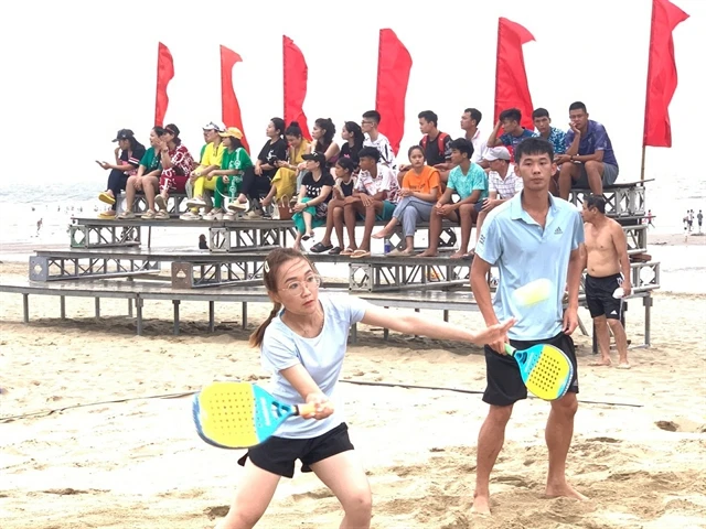 Vietnamese players compete in the National Beach Tennis Championship 2024 in Thanh Hoa province. (Photos of VTF) 