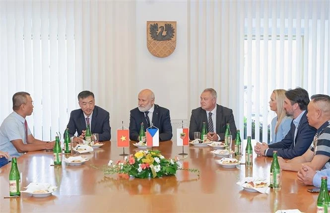 Vietnamese Ambassador to the Czech Republic Duong Hoai Nam (second from the left) has paid a working visit to Cheb city in the Karlovy Vary region. (Photo: VNA)