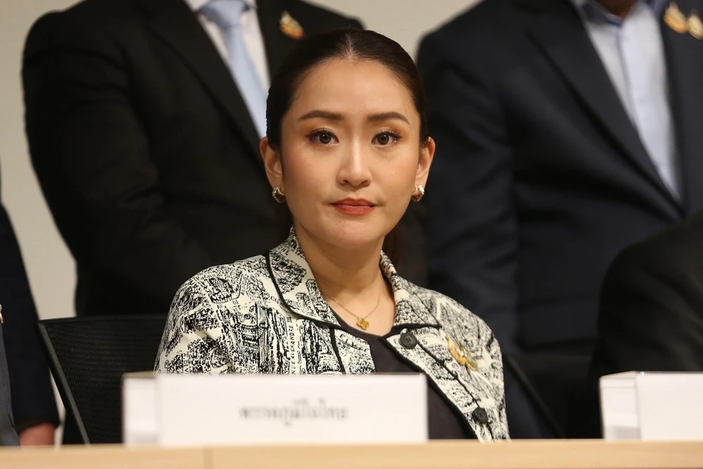 Paetongtarn Shinawatra at a press conference in Bangkok on August 15. (Photo: XINHUA/VNA)