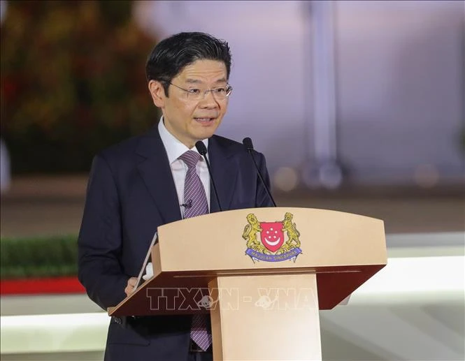 Singapore's Prime Minister Lawrence Wong delivering a speech at his inauguration ceremony on May 15, 2024, in Singapore. (Photo: Xinhua/VNA)