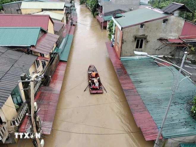 A residential area in Yen Bai province is flooded. (Photo: VNA)