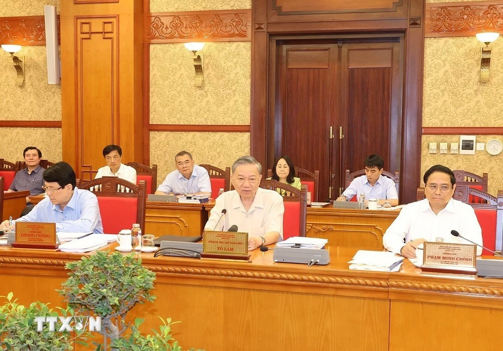 Party General Secretary and State President To Lam (centre) speaks at the Politburo meeting in Hanoi on September 13. (Photo: VNA)