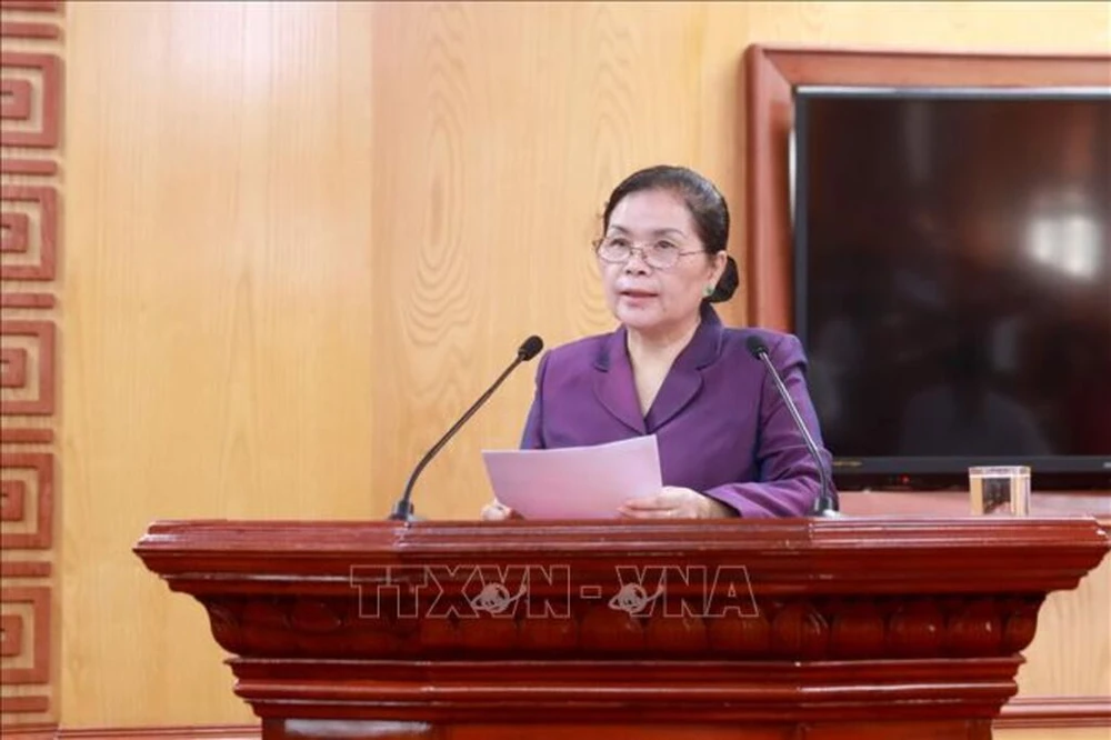 Secretary of the Lai Chau provincial Party Committee Giang Pao My speaks at the conference. (Photo: VNA)