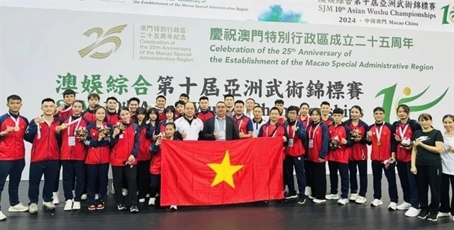 The Vietnamese team at 2024 Asian Wushu Championships. (Photo: toquoc.vn)