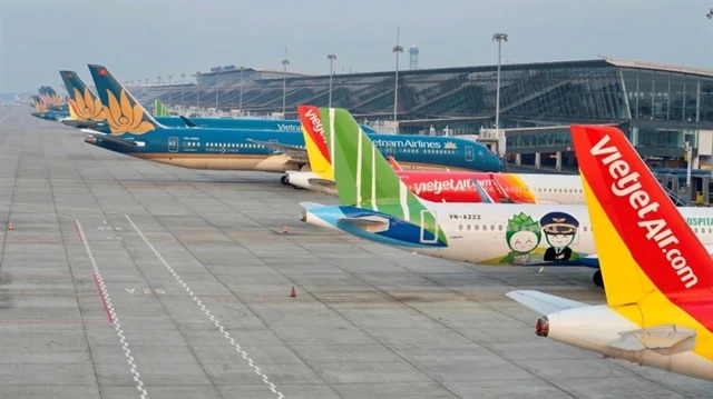 Aircrafts from Vietnamese airlines at Noi Bai International Airport (Photo: VNA)