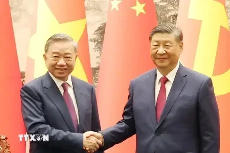 Party General Secretary and State President To Lam (L) and Chinese counterpart Xi Jinping (Photo: VNA)