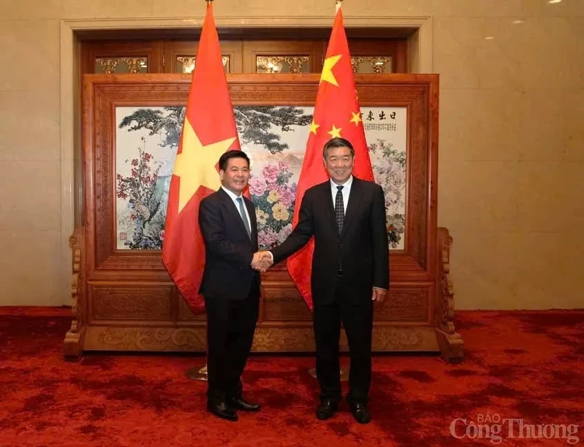 Minister of Industry and Trade Nguyen Hong Dien (L) and Chinese Vice Premier He Lifeng at their meeting on September 30. (Photo: congthuong.vn)