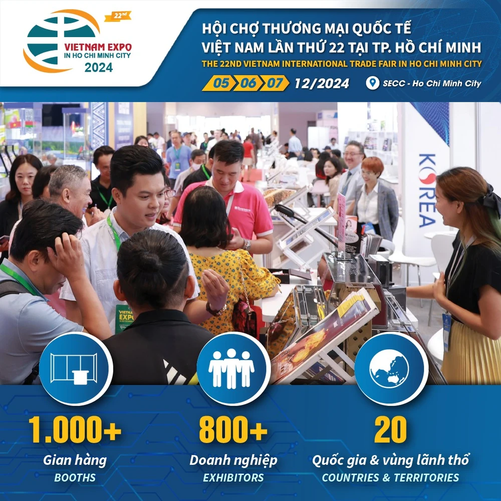 The event, considered the largest multi-industry exhibition series of the year, will feature more than 1,000 stalls operated by over 800 enterprises from 20 countries and territories. (Photo: Facebook Page of Vietnam Expo HCMC)