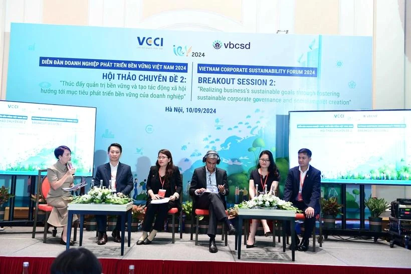 The 11th Vietnam Corporate Sustainable Forum with the theme 'Net Zero 2050: Nurturing Trust Creating Transformation' opens in Hanoi on September 10 (Photo: VietnamPlus)