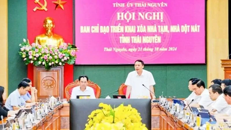 Secretary of Thai Nguyen province's Party Committee Trinh Viet Hung speaks at the meeting (Photo: nhandan.vn)