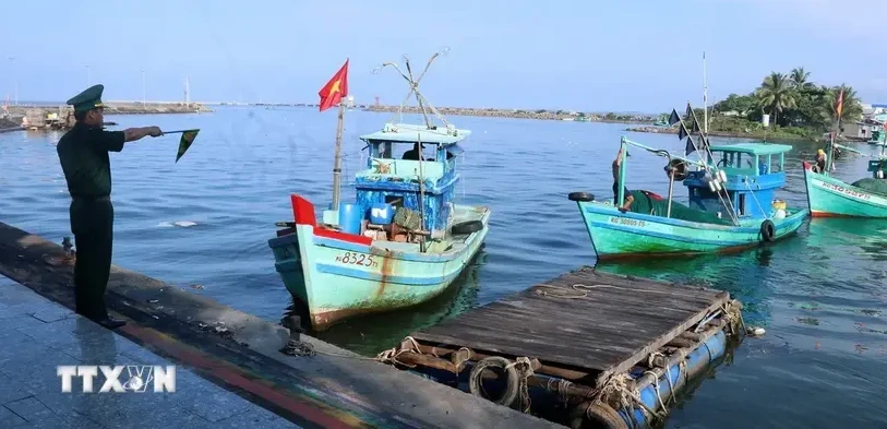 Fishing vessels are inspected when entering Duong Dong river estuary in Phu Quoc city, Kien Giang province. (Photo: VNA)