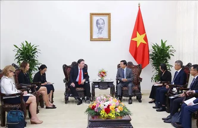 Deputy Prime Minister Tran Hong Ha (R) receives US Ambassador to Vietnam Marc Knapper. (Photo: VNA)