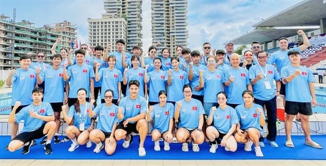 The Vietnamese team at the Southeast Asian Finswimming Championship 2024. (Photo: Vietnam Sports Team)