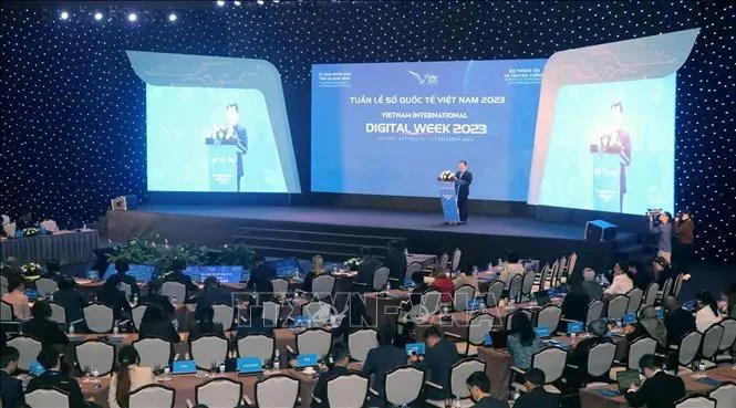 An overview of the 2023 Vietnam International Digital Week's opening ceremony. (Photo: VNA)