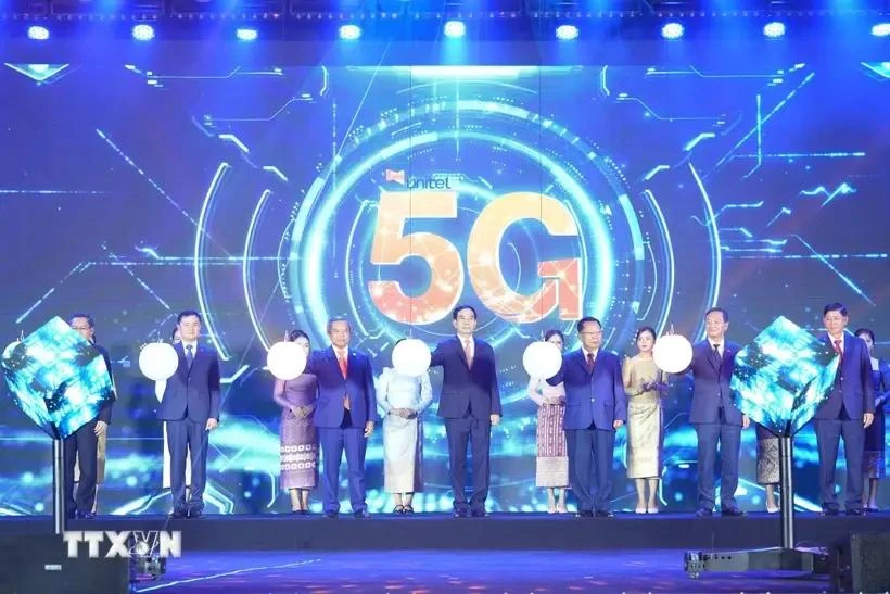 Delegates at the launch of 5G services provided by Unitel in Laos. (Photo: VNA)