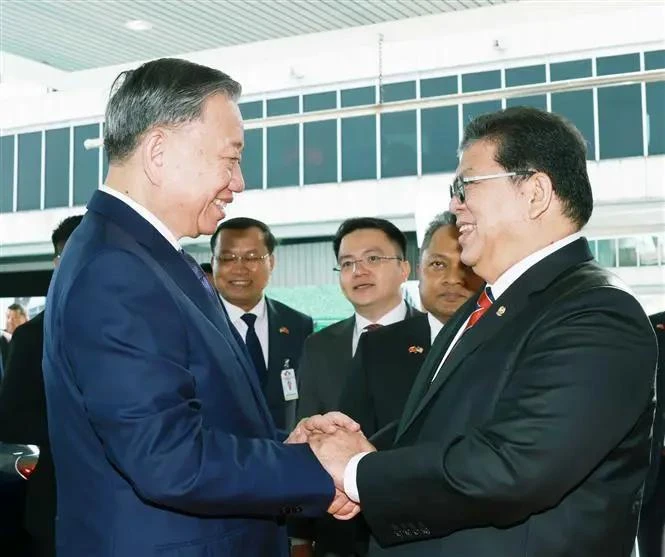 Party General Secretary To Lam (L) meets with Speaker of the Malaysian House of Representatives Tan Sri Dato' Johari Bin Abdul in Kuala Lumpur on November 21. (Photo: VNA)