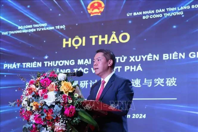 Vice Chairman of the provincial People’s Committee Doan Thanh Son speaks at seminar on developing cross-border e-commerce (Photo: VNA)