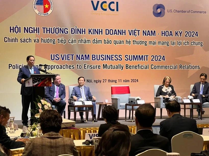 Prime Minister Pham Minh Chinh speaks at the seventh US-Vietnam Business Summit (Photo: VietnamPlus)