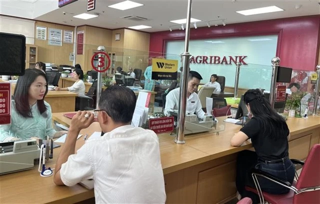 Customers deposit money at an Agribank branch in HCM City. (Photo: VNA)