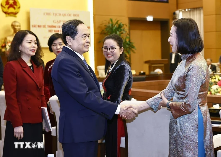 NA Chairman Tran Thanh Man meets with new ambassadors and heads of representative agencies abroad on December 18. (Photo: VNA)