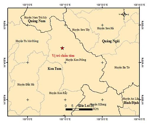 L'épicentre du séisme de magnitude 3,7 frappe le district Kon Plong, province de Kon Tum, le 10 mai. Photo: vtv.vn