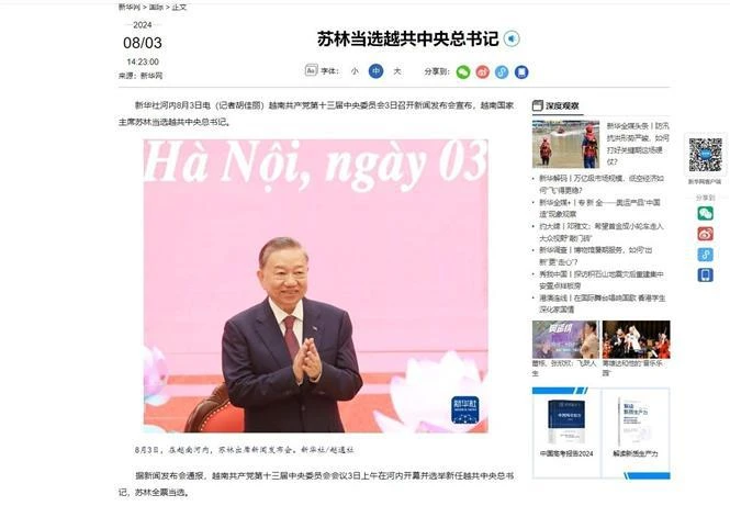 Un artículo publicado por la Agencia de Noticias Xinhua de China. (Foto: VNA)