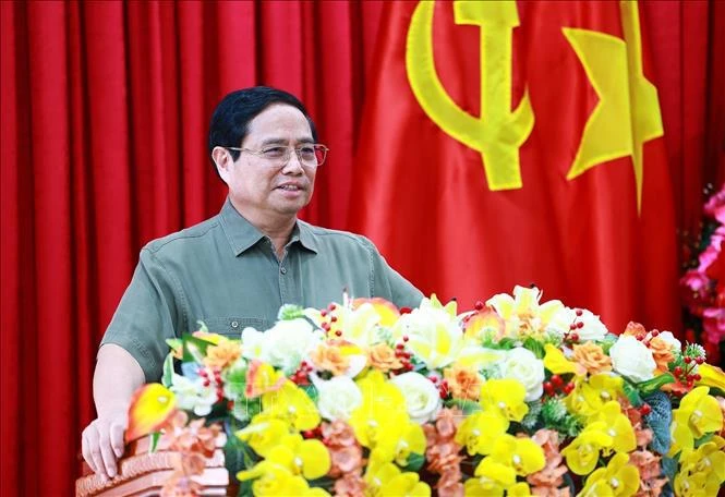 El primer ministro de Vietnam, Pham Minh Chinh, interviene en la cita. (Foto: VNA)