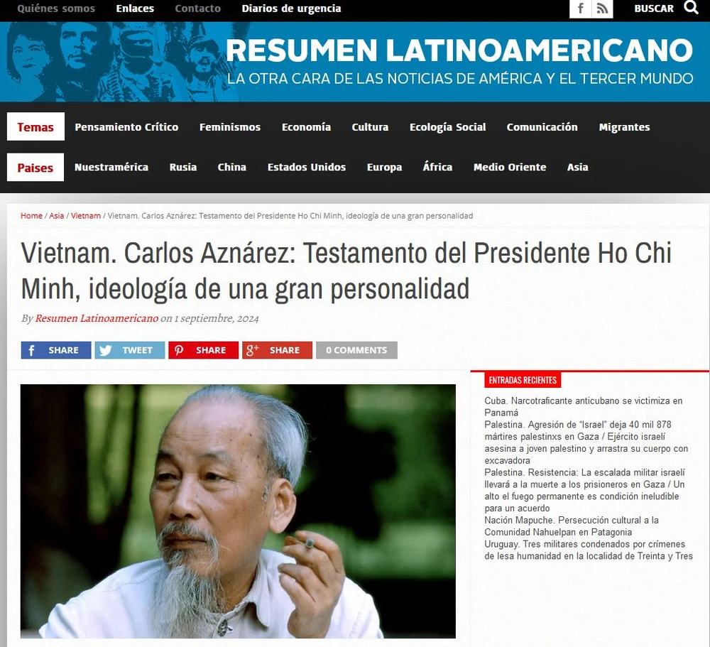 Un artículo sobre el testamento del Presidente Ho Chi Minh. (Foto: VNA)