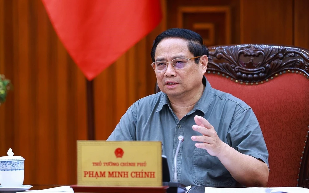 El primer ministro de Vietnam, Pham Minh Chinh, interviene en la cita. (Foto: VNA)