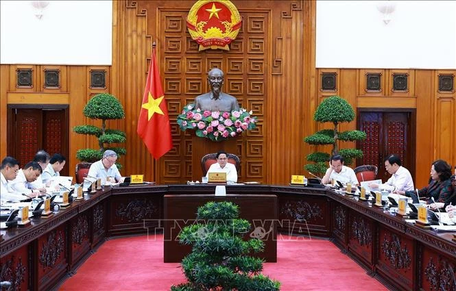 El primer ministro de Vietnam, Pham Minh Chinh, interviene en la cita. (Foto: VNA)