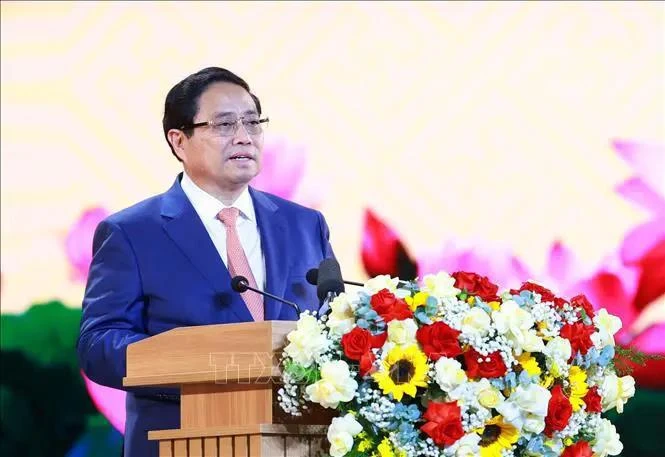 El primer ministro de Vietnam, Pham Minh Chinh, interviene en la cita (Foto: VNA)