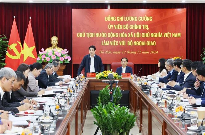 El presidente de Vietnam, Luong Cuong, habla en la cita (Foto: VNA)