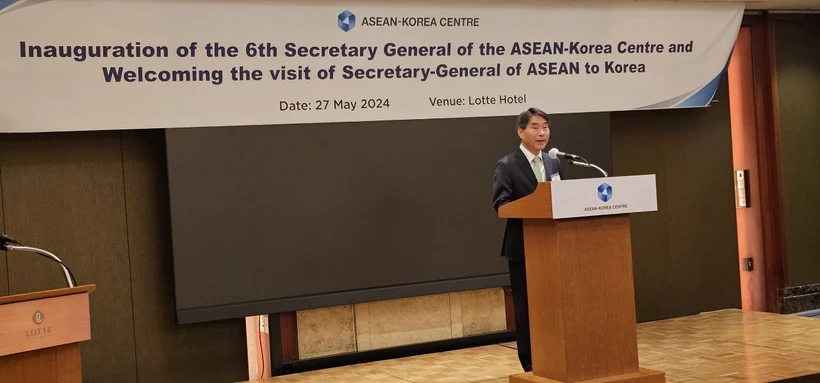 Le secrétaire général du Centre ASEAN-République de Corée, Kim Jae-shin, s'exprime lors de sa cérémonie d'inauguration. (Photo : asean.org)