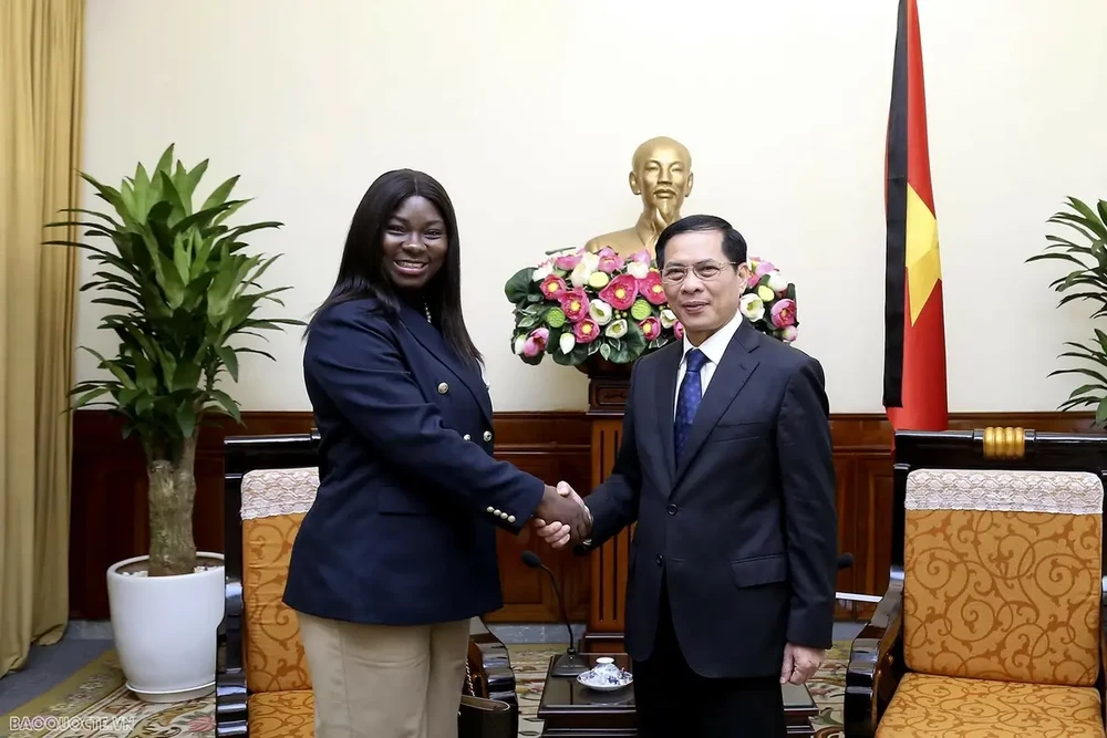 Le ministre des Affaires étrangères Bui Thanh Son et la secrétaire d'État à la Coopération internationale de la Guinée-Bissau Nancy Raisa Cardoso. Photo : VNA