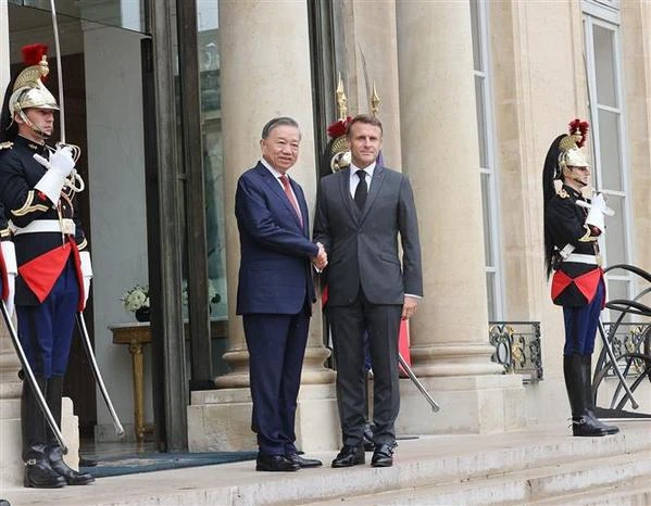 Le secrétaire général du Parti communiste du Vietnam et président de la République, Tô Lâm, (gauche) et le président français Emmanuel Macron. Photo : VNA